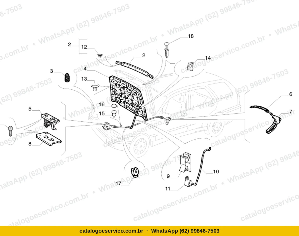Vista explodida do Catálogo de Peças Fiat Palio Weekend 1.5 8V: Capot