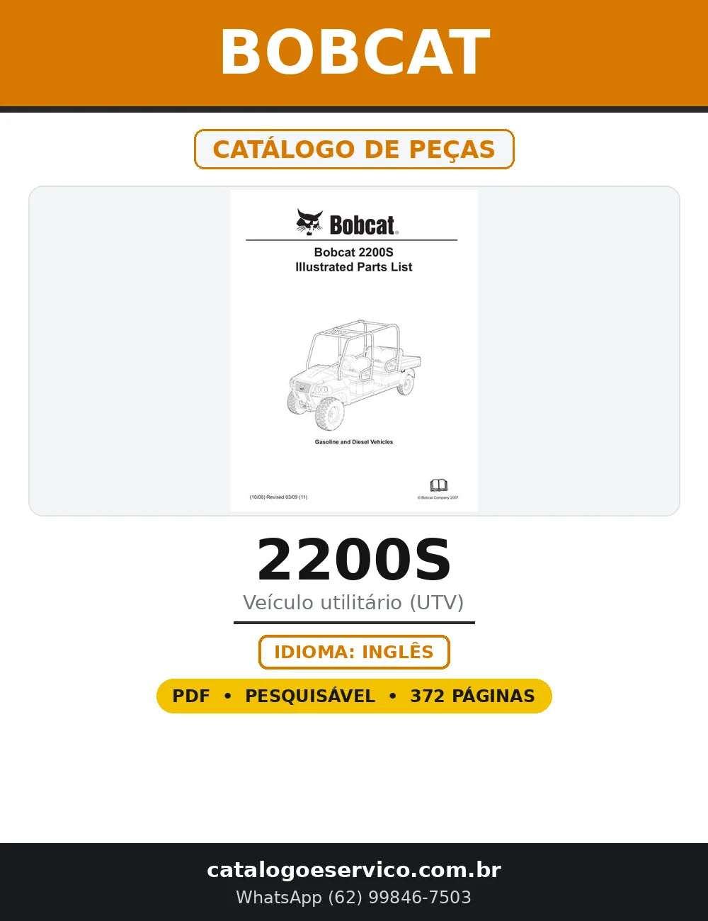 Capa do Catálogo de Peças Bobcat 2200S em PDF com 372 páginas