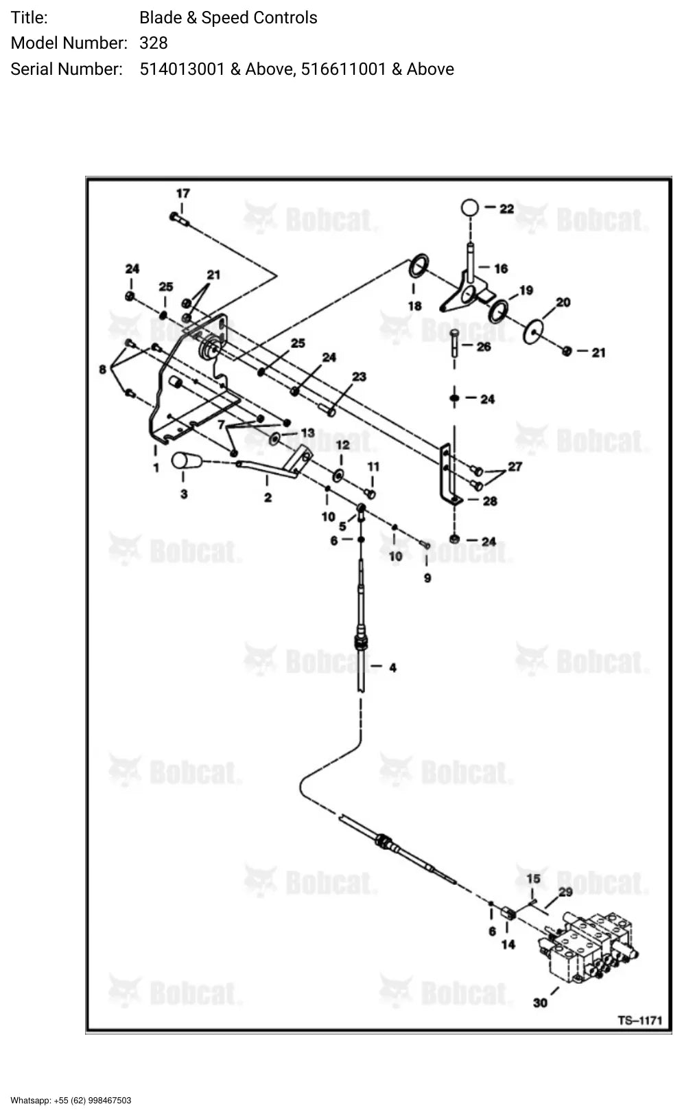 Página ilustrada do Catálogo de Peças Bobcat 328 com as posições numeradas