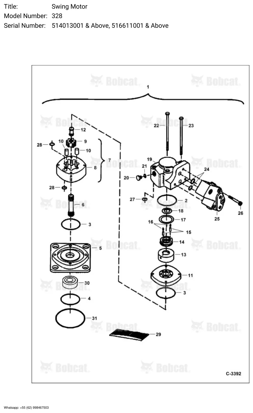 Página interna do Catálogo de Peças Bobcat 328 — Mini escavadeira
