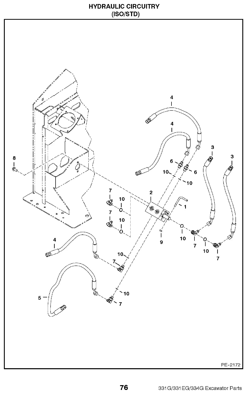 Página ilustrada do Catálogo de Peças Bobcat 334G com as posições numeradas
