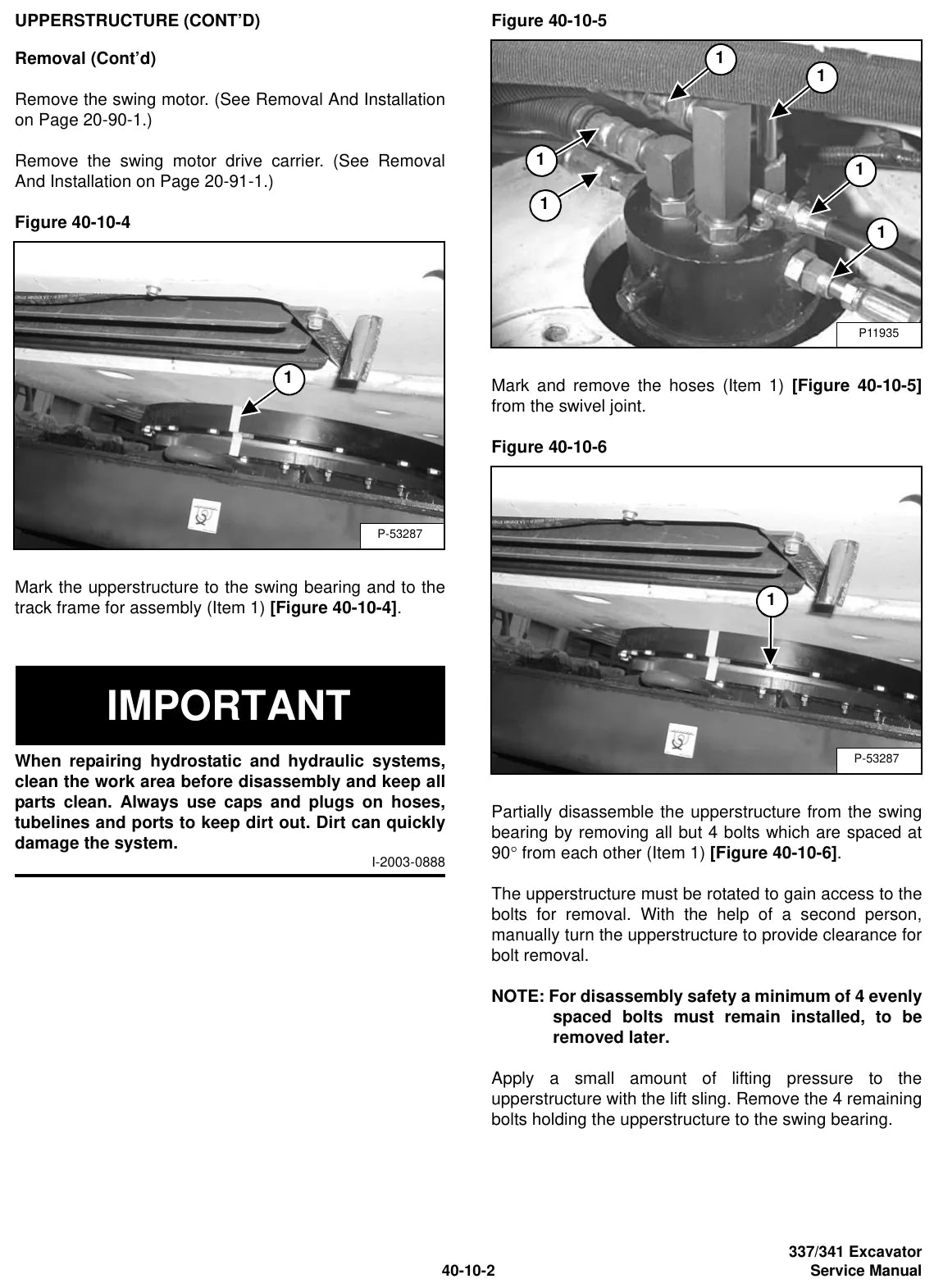 Página ilustrada do Manual de Serviço Bobcat 341 com as posições numeradas