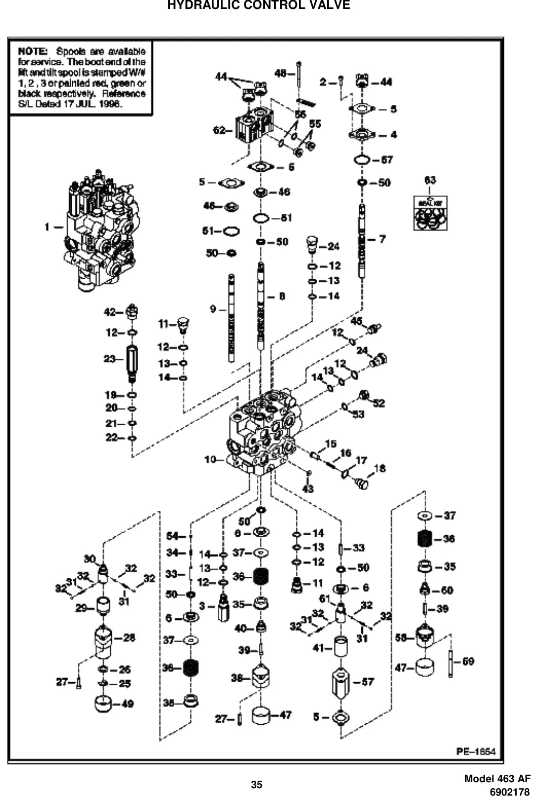 Página ilustrada do Catálogo de Peças Bobcat 463 com as posições numeradas