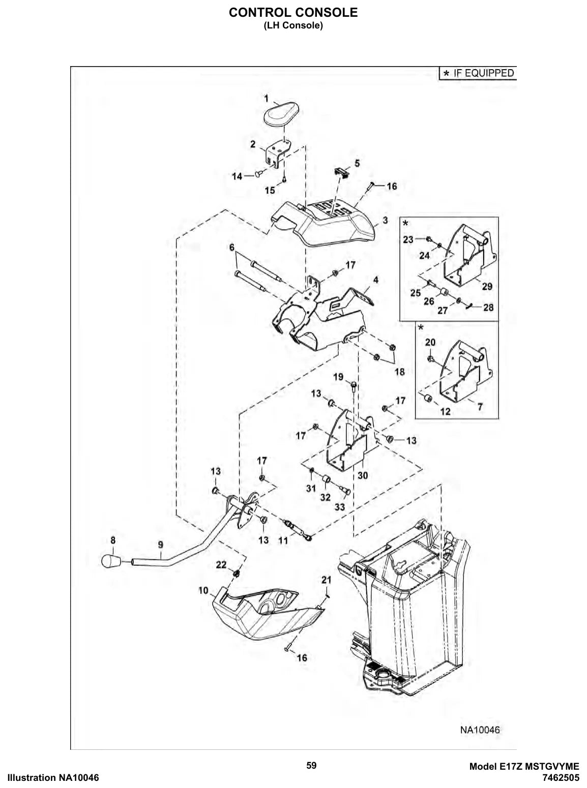 Detalhe de conjunto do Catálogo de Peças Bobcat E17Z com as referências de fábrica