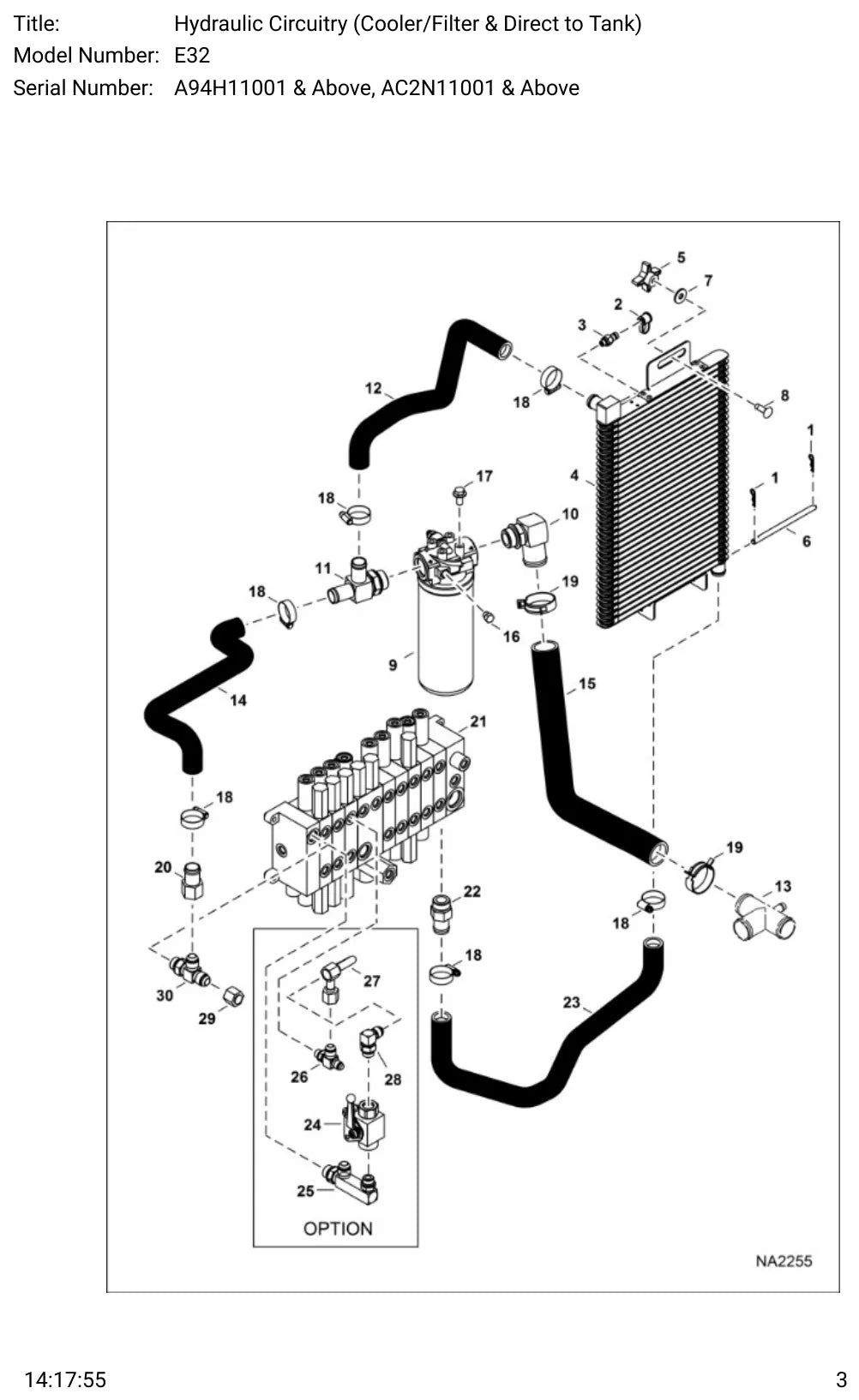 Detalhe de conjunto do Catálogo de Peças Bobcat E32 com as referências de fábrica
