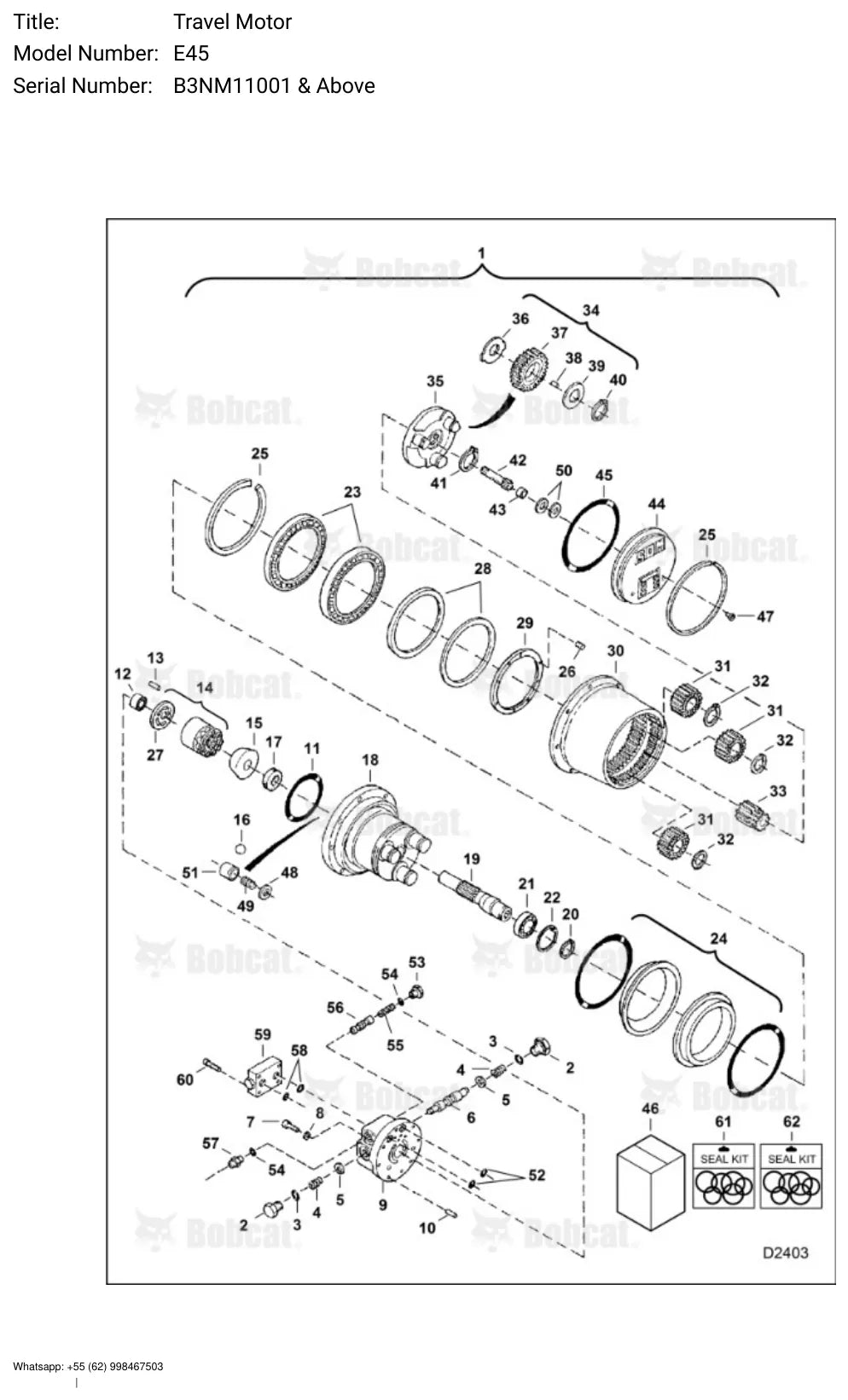 Página ilustrada do Catálogo de Peças Bobcat E45 com as posições numeradas