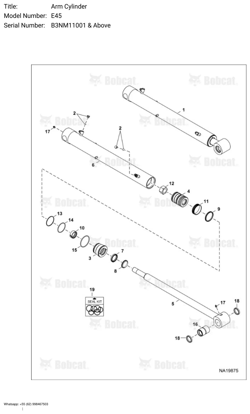 Detalhe de conjunto do Catálogo de Peças Bobcat E45 com as referências de fábrica