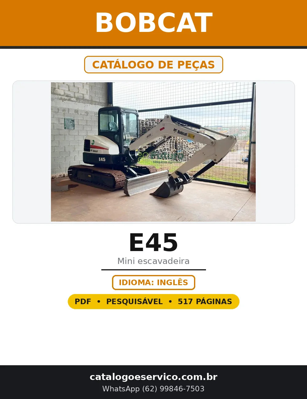Capa do Catálogo de Peças Bobcat E45 em PDF com 517 páginas