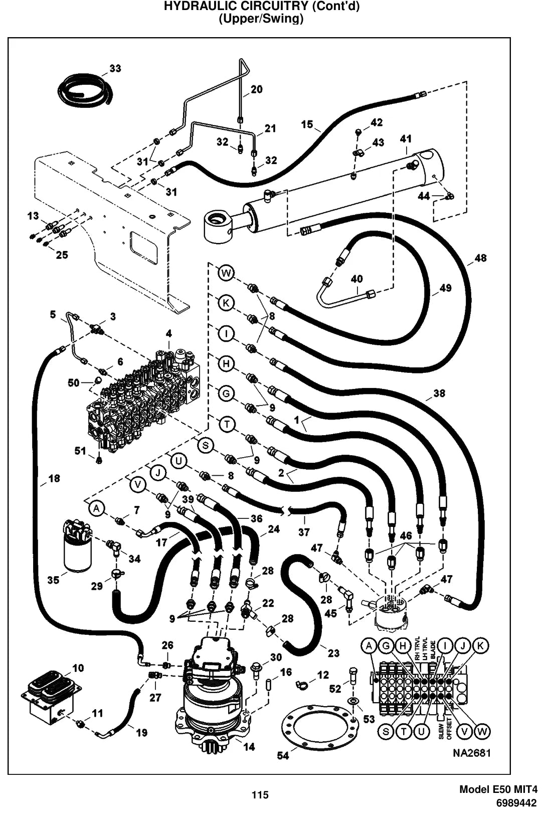 Detalhe de conjunto do Catálogo de Peças Bobcat E50 com as referências de fábrica