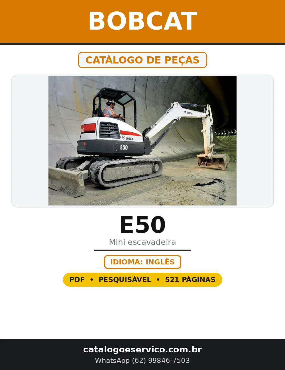 Capa do Catálogo de Peças Bobcat E50 em PDF com 521 páginas