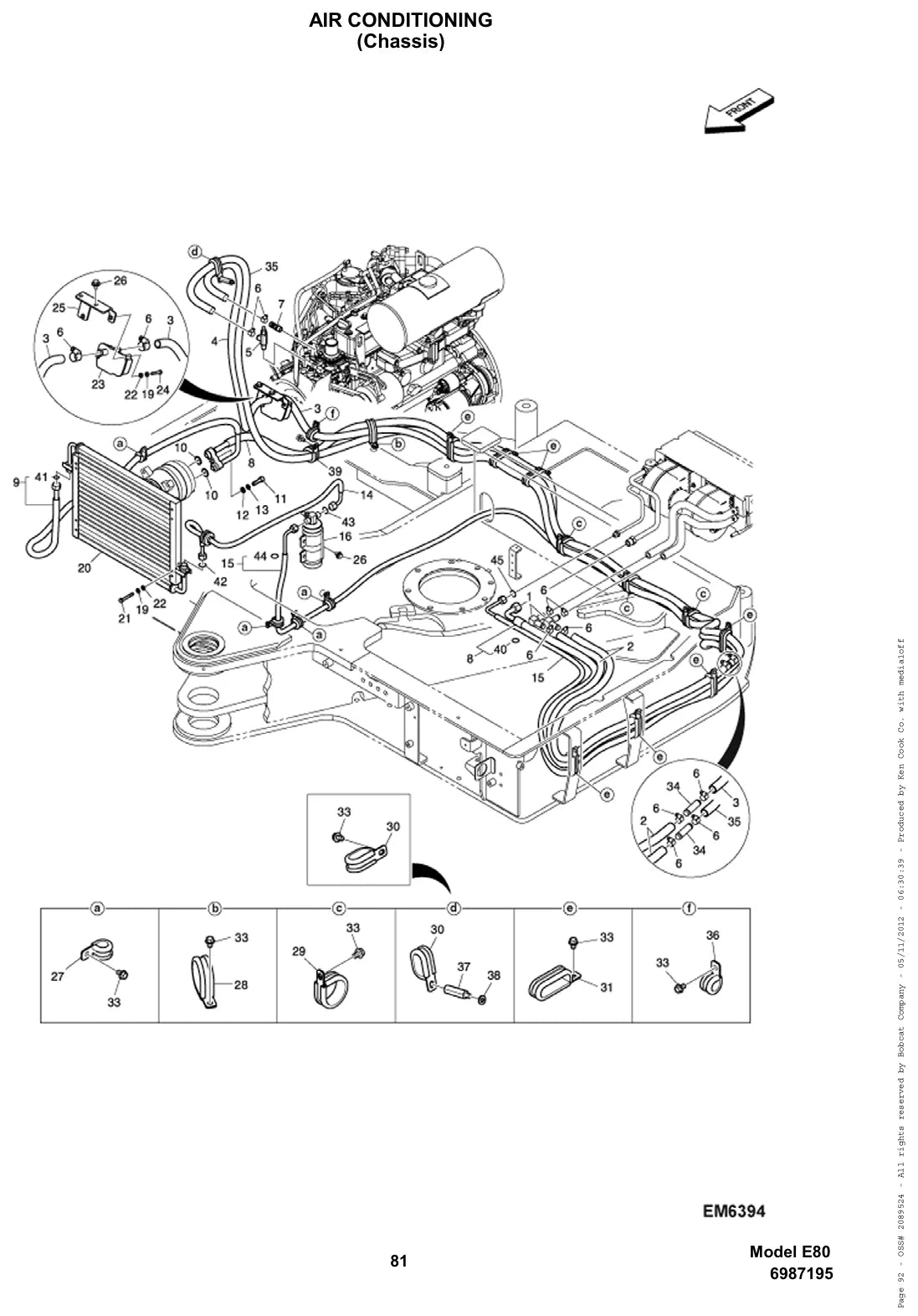 Página ilustrada do Catálogo de Peças Bobcat E80 com as posições numeradas