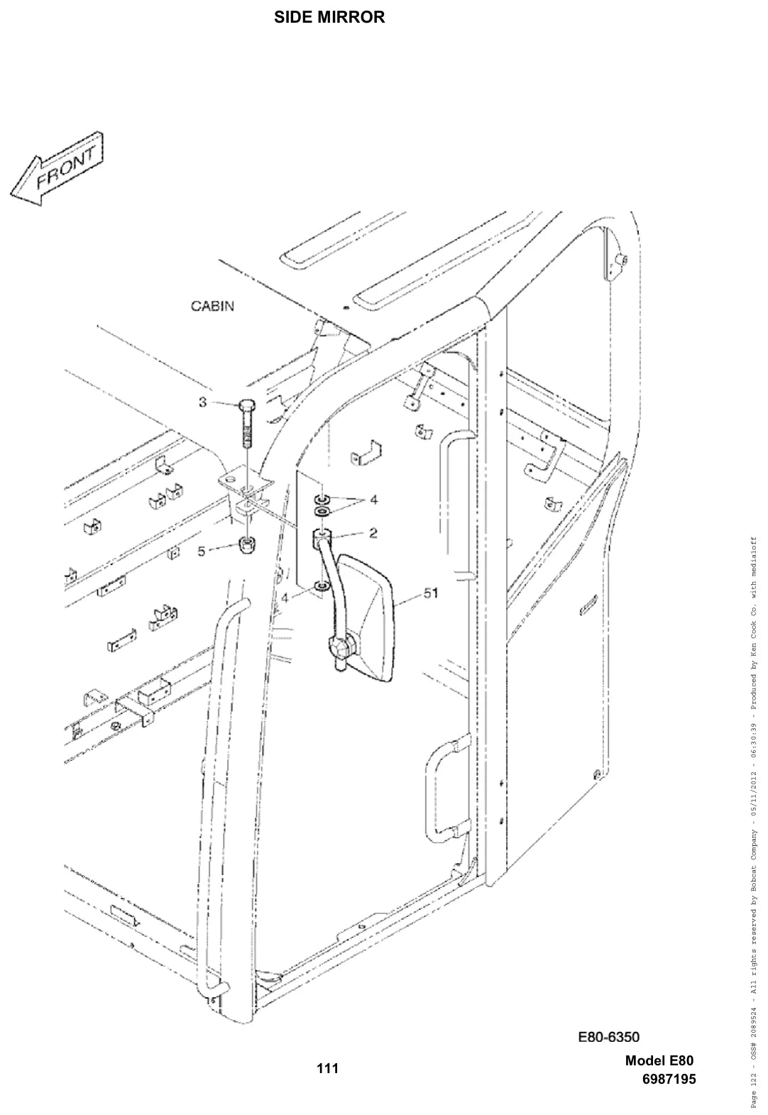 Detalhe de conjunto do Catálogo de Peças Bobcat E80 com as referências de fábrica