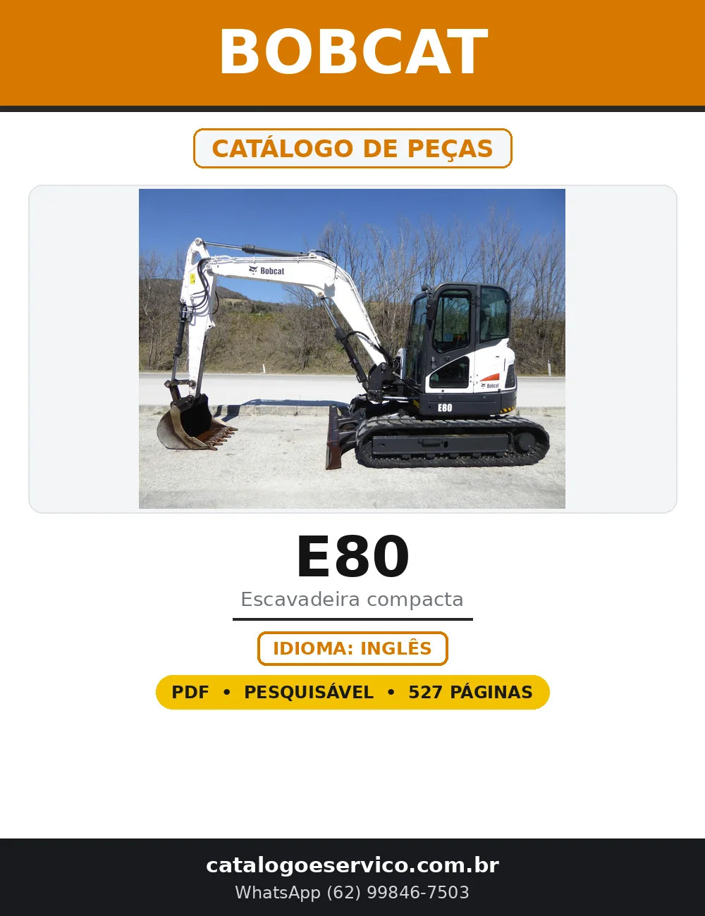 Capa do Catálogo de Peças Bobcat E80 em PDF com 527 páginas