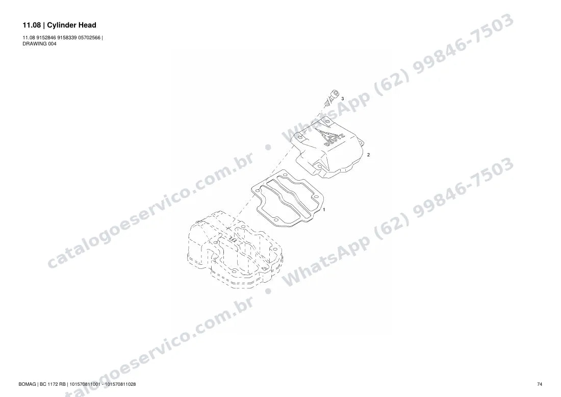 Catálogo de peças Bomag BC 1172 RB: vista explodida do conjunto 11.08 Cylinder Head