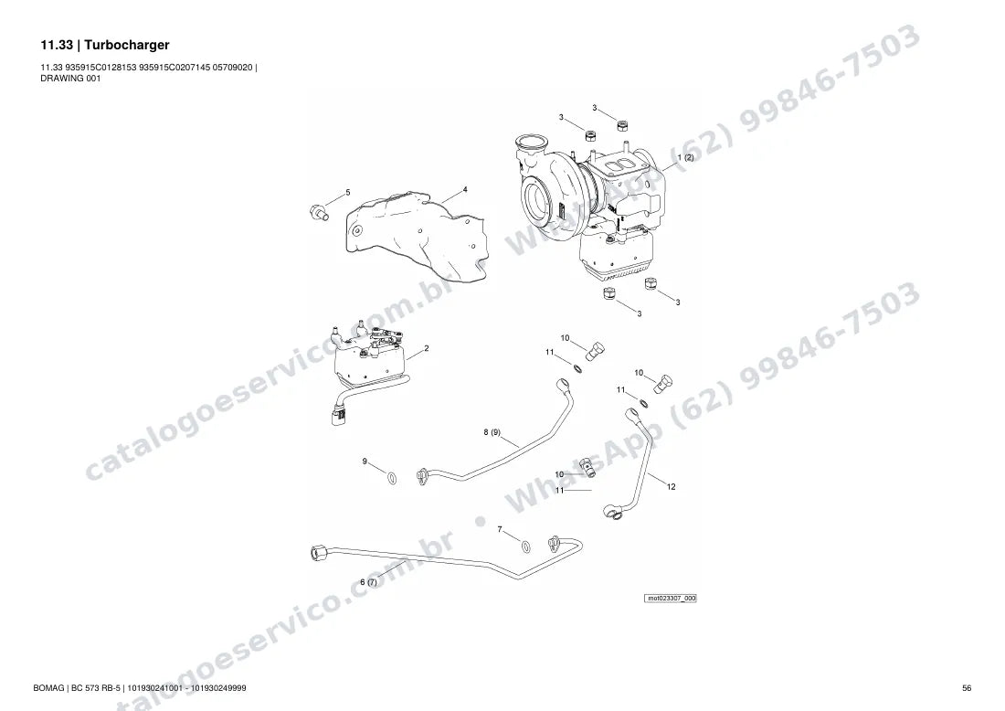 Catálogo de peças Bomag BC 573 RB-5: vista explodida do conjunto 11.33 Turbocharger