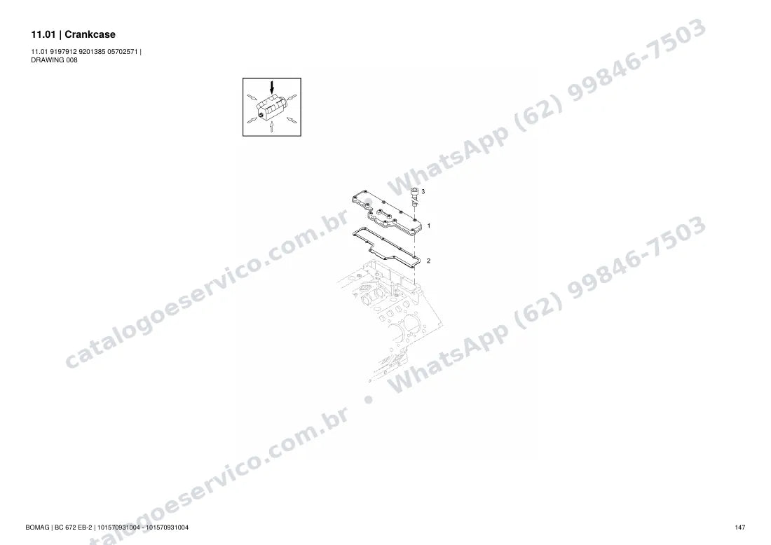 Catálogo de peças Bomag BC 672 EB-2: vista explodida do conjunto 11.01 Crankcase