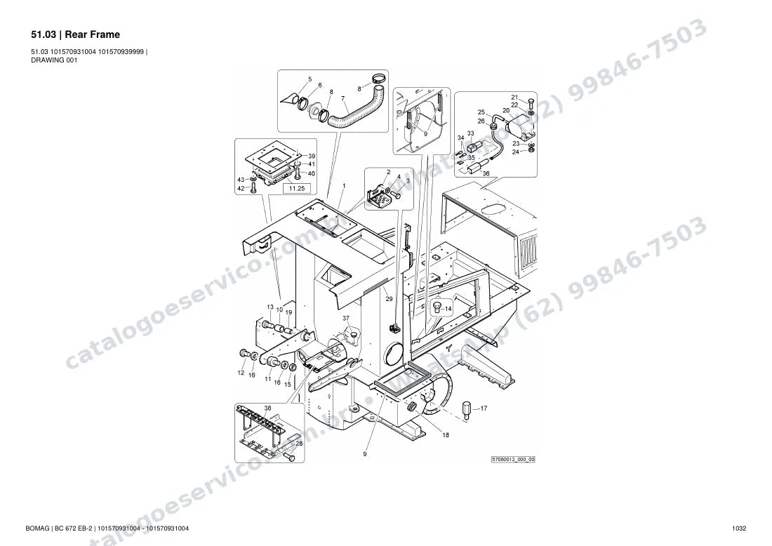 Catálogo de peças Bomag BC 672 EB-2: vista explodida do conjunto 51.03 Rear Frame