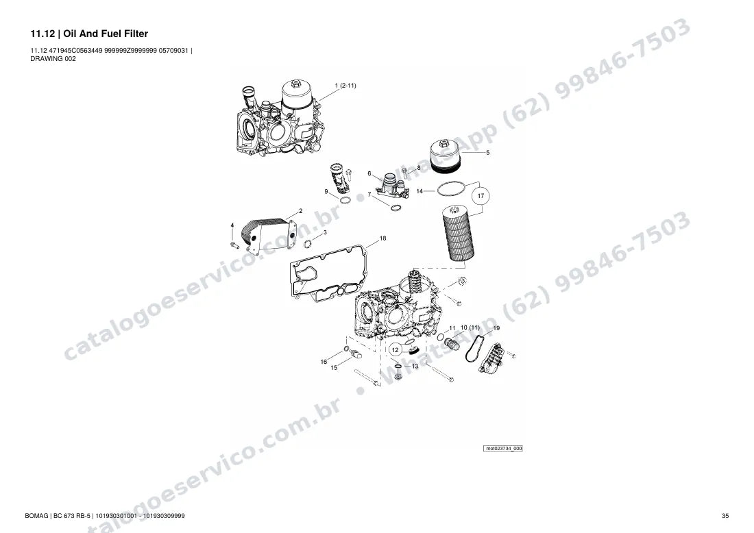 Catálogo de peças Bomag BC 673 RB-5: vista explodida do conjunto 11.12 Oil And Fuel Filter