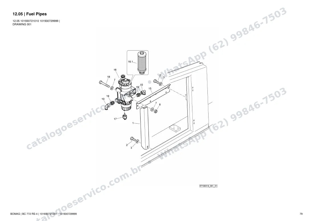 Catálogo de peças Bomag BC 772 RS-4: vista explodida do conjunto 12.05 Fuel Pipes
