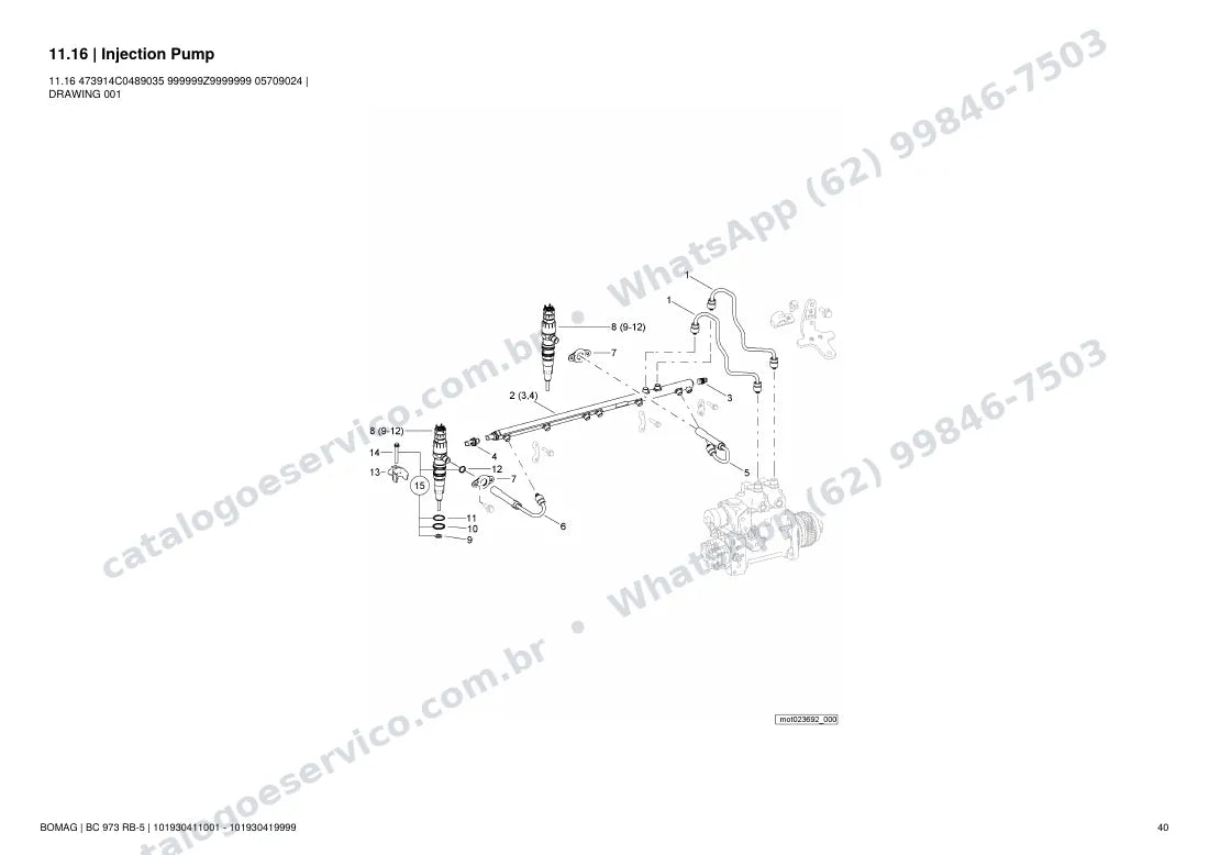 Catálogo de peças Bomag BC 973 RB-5: vista explodida do conjunto 11.16 Injection Pump