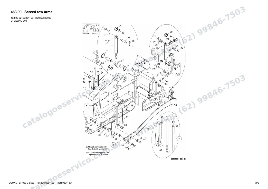 Catálogo de peças Bomag BF 900 C S600 - T3: vista explodida do conjunto 463.00 Screed tow arms
