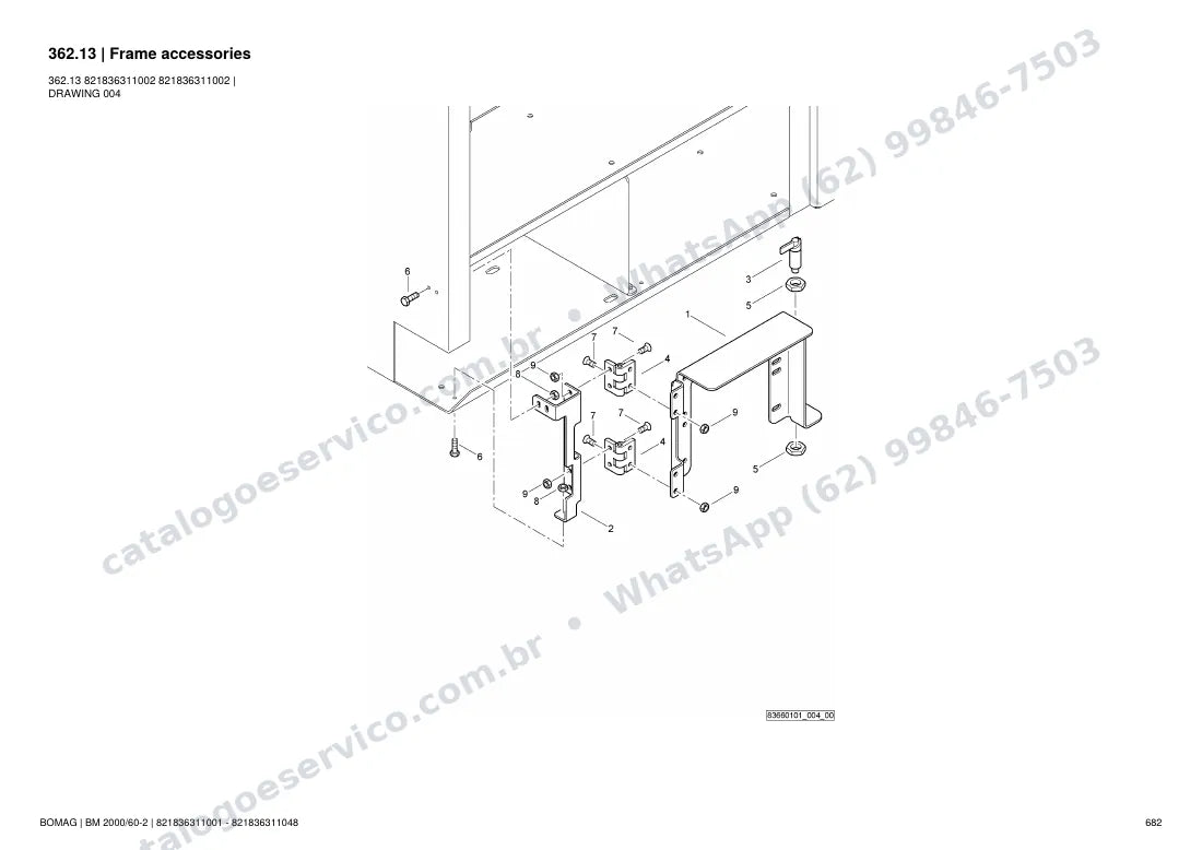 Catálogo de peças Bomag BM 2000/60-2: vista explodida do conjunto 362.13 Frame accessories