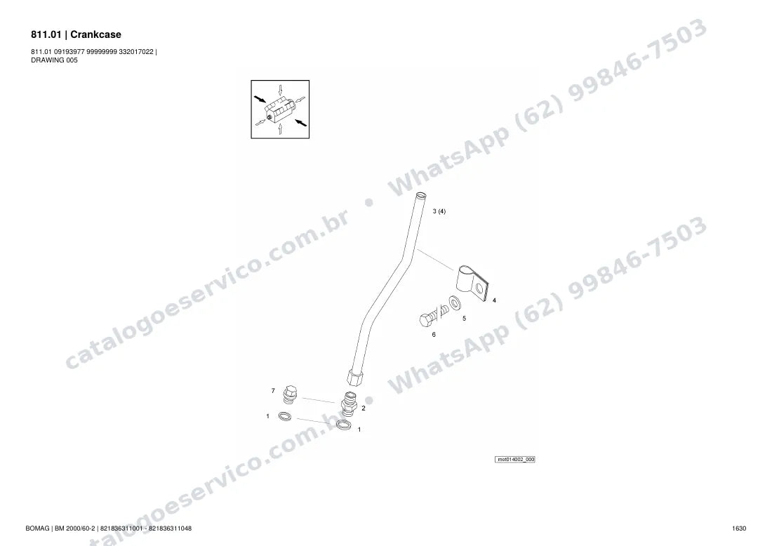 Catálogo de peças Bomag BM 2000/60-2: vista explodida do conjunto 811.01 Crankcase