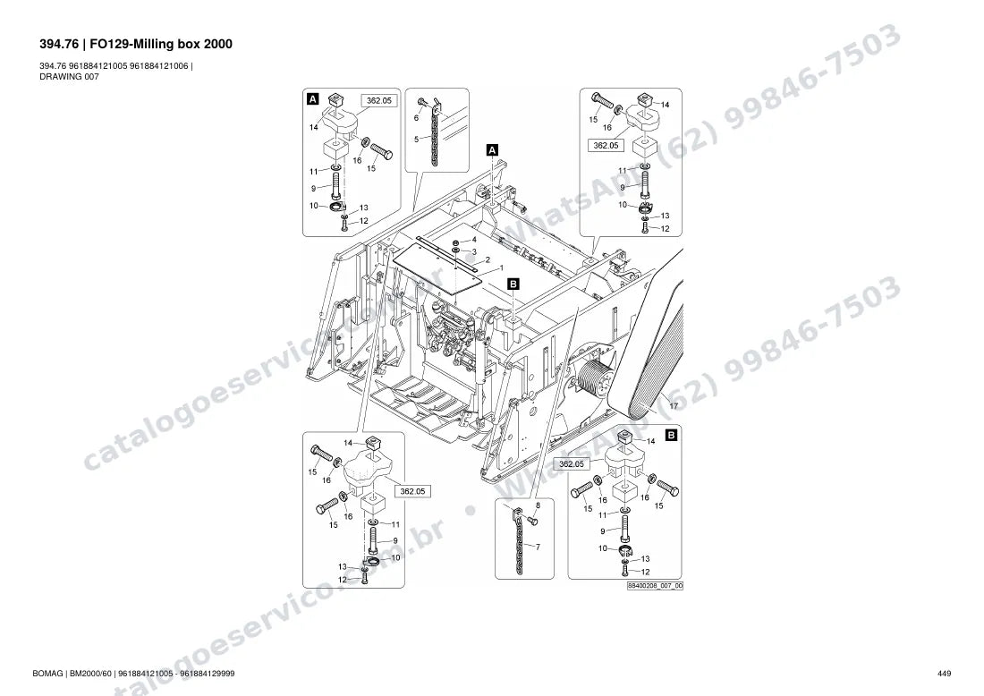 Catálogo de peças Bomag BM 2000/60: vista explodida do conjunto 394.76 FO129-Milling box 2000