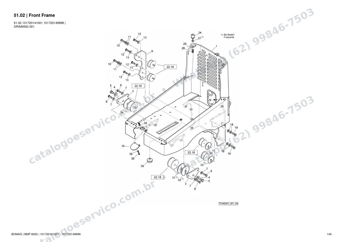 Catálogo de peças Bomag BMP 8500: vista explodida do conjunto 51.02 Front Frame