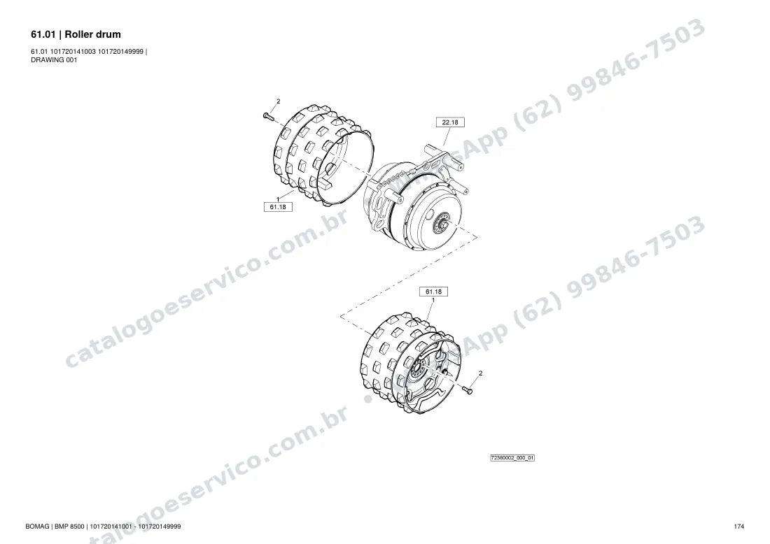 Catálogo de peças Bomag BMP 8500: vista explodida do conjunto 61.01 Roller drum