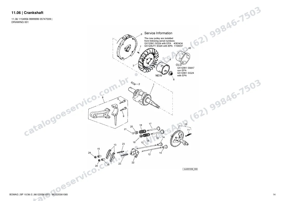 Catálogo de peças Bomag BP 10/36-2: vista explodida do conjunto 11.06 Crankshaft