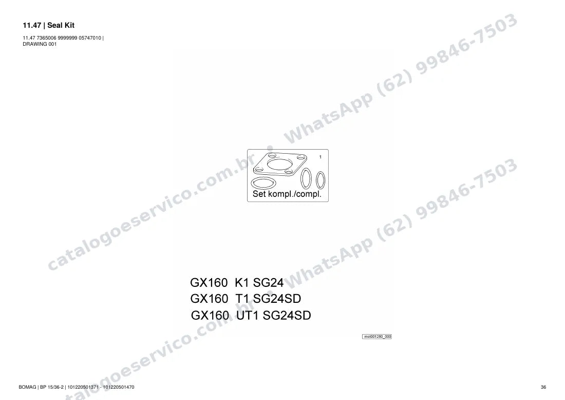 Catálogo de peças Bomag BP 15/36-2: vista explodida do conjunto 11.47 Seal Kit