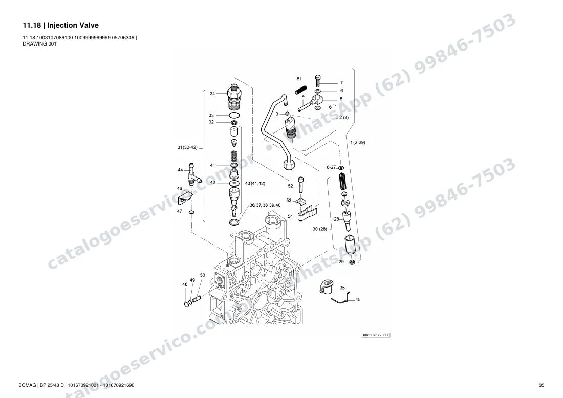 Catálogo de peças Bomag BP 25/48 D: vista explodida do conjunto 11.18 Injection Valve