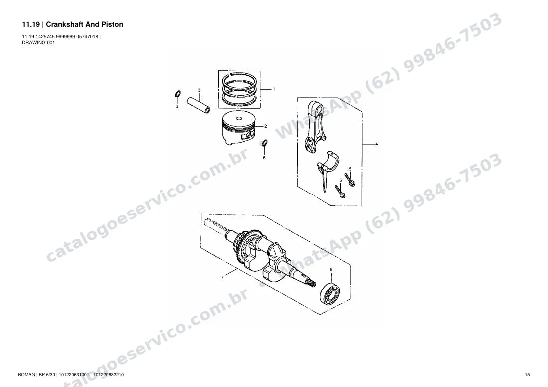 Catálogo de peças Bomag BP 6/30: vista explodida do conjunto 11.19 Crankshaft And Piston