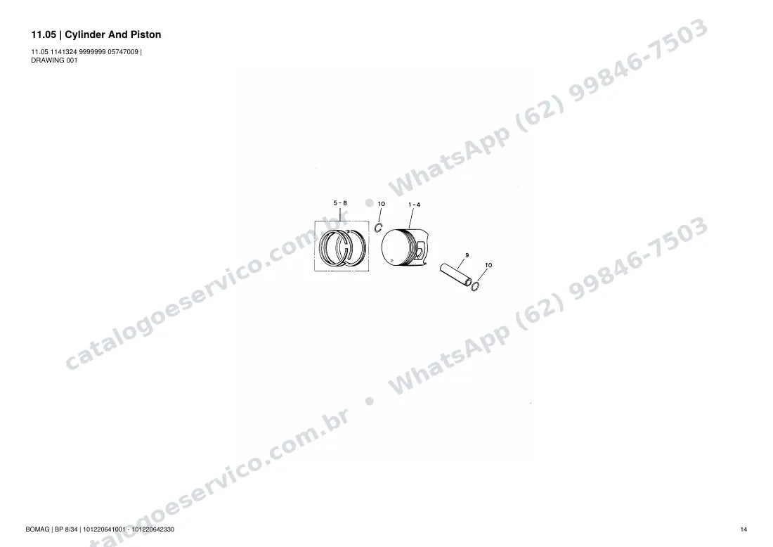 Catálogo de peças Bomag BP 8/34: vista explodida do conjunto 11.05 Cylinder And Piston