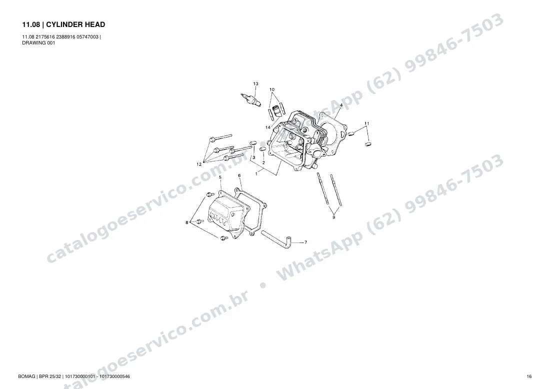 Catálogo de peças Bomag BPR 25/32: vista explodida do conjunto 11.08 CYLINDER HEAD