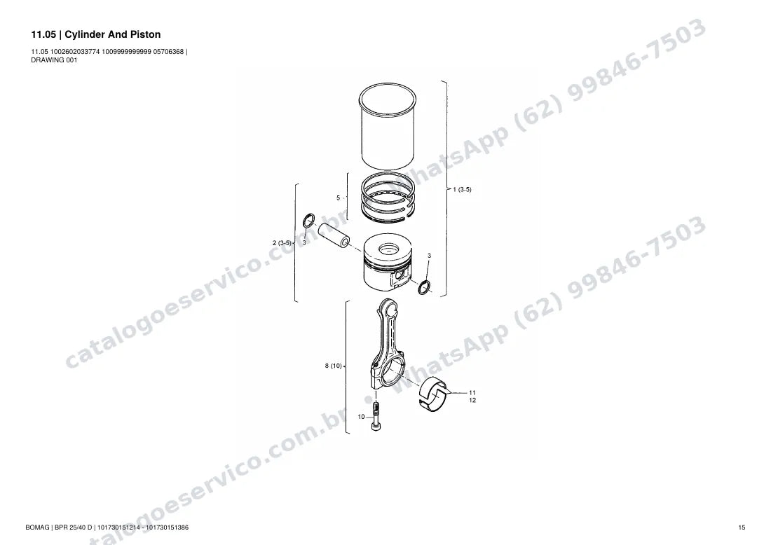Catálogo de peças Bomag BPR 25/40 D: vista explodida do conjunto 11.05 Cylinder And Piston