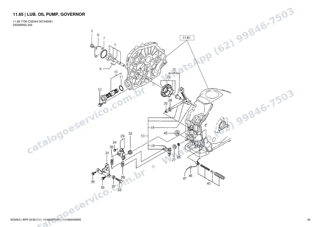 Catálogo de peças Bomag BPR 30/38 D-2: vista explodida do conjunto 11.65 LUB. OIL PUMP, GOVERNOR