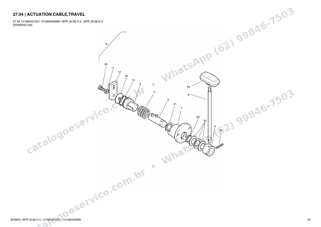 Catálogo de peças Bomag BPR 30/38 D-2: vista explodida do conjunto 27.04 ACTUATION CABLE,TRAVEL