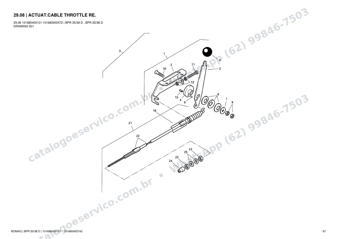 Catálogo de peças Bomag BPR 30/38 D: vista explodida do conjunto 29.08 ACTUAT.CABLE THROTTLE RE.