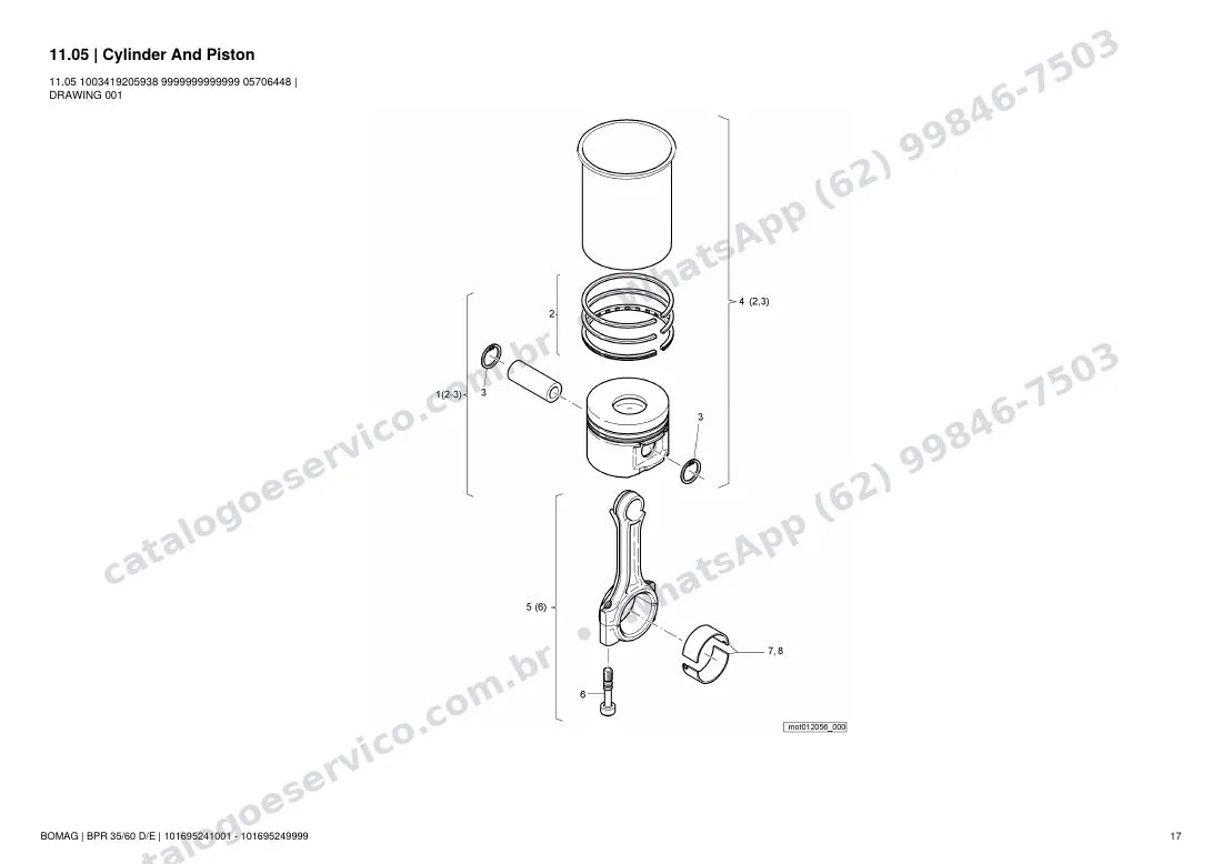 Catálogo de peças Bomag BPR 35/60 D/E: vista explodida do conjunto 11.05 Cylinder And Piston