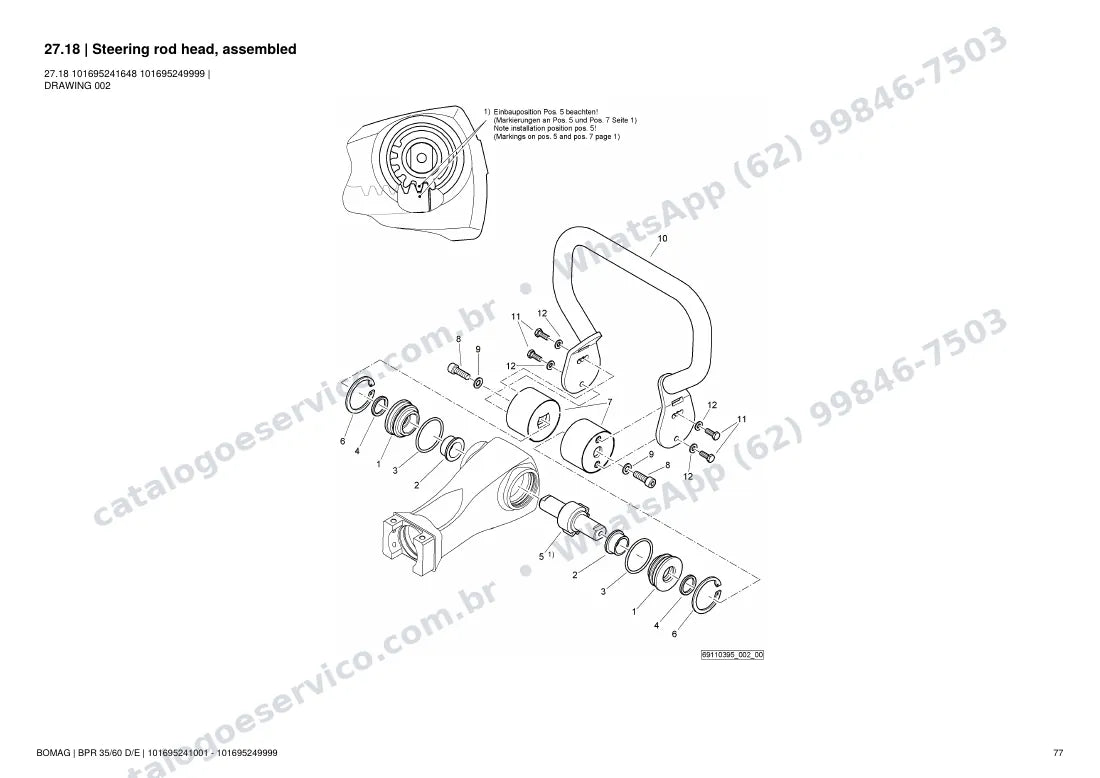 Catálogo de peças Bomag BPR 35/60 D/E: vista explodida do conjunto 27.18 Steering rod head, assembled
