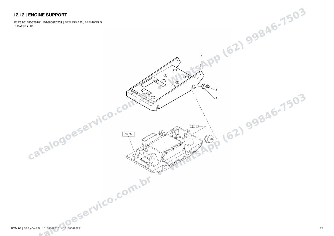 Catálogo de peças Bomag BPR 40/45 D: vista explodida do conjunto 12.12 ENGINE SUPPORT