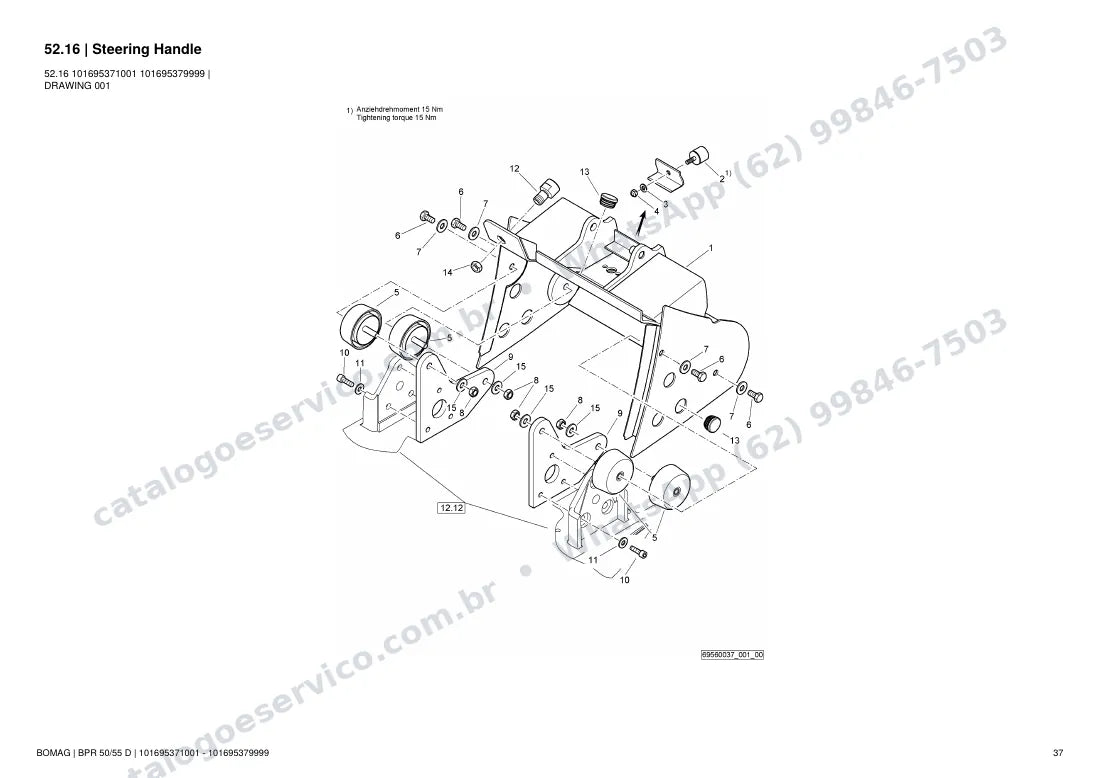 Catálogo de peças Bomag BPR 50/55 D: vista explodida do conjunto 52.16 Steering Handle