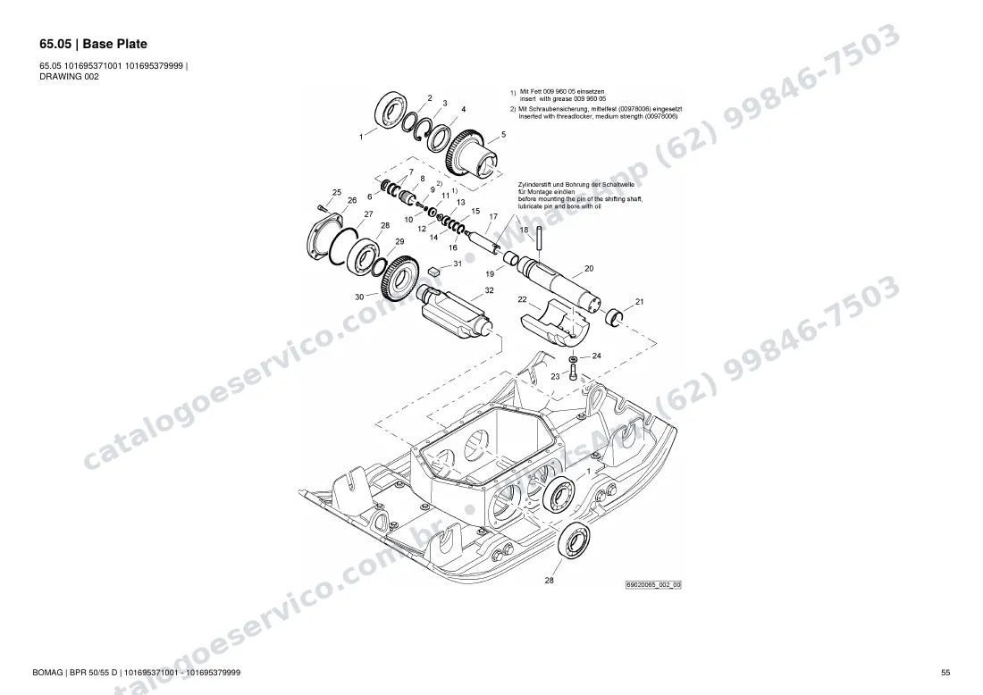Catálogo de peças Bomag BPR 50/55 D: vista explodida do conjunto 65.05 Base Plate