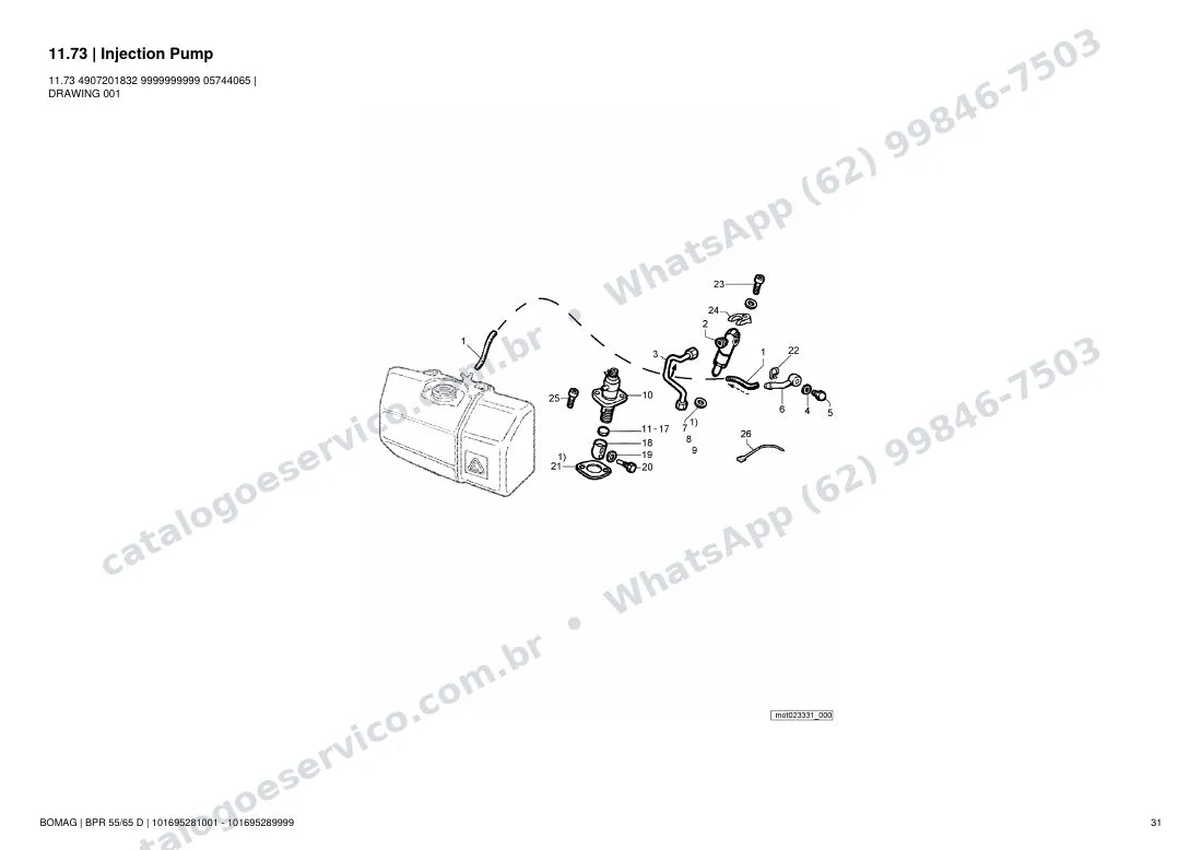 Catálogo de peças Bomag BPR 55/65 D: vista explodida do conjunto 11.73 Injection Pump