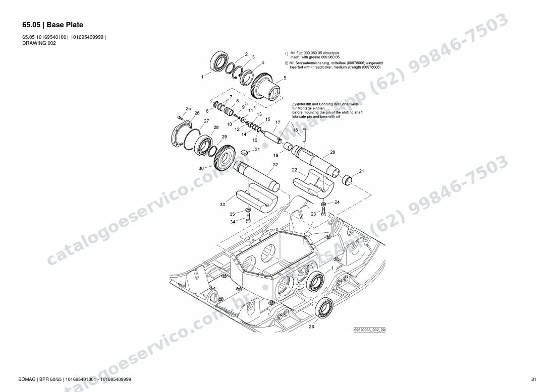Catálogo de peças Bomag BPR 60/65: vista explodida do conjunto 65.05 Base Plate