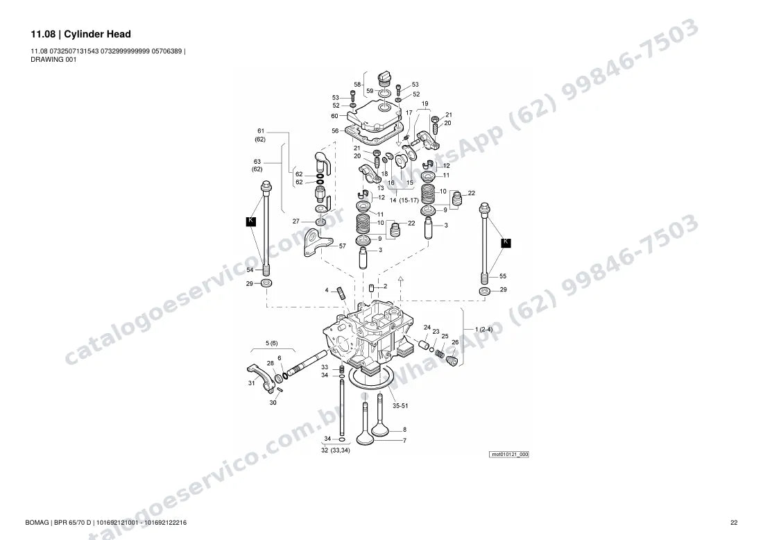 Catálogo de peças Bomag BPR 65/70 D: vista explodida do conjunto 11.08 Cylinder Head