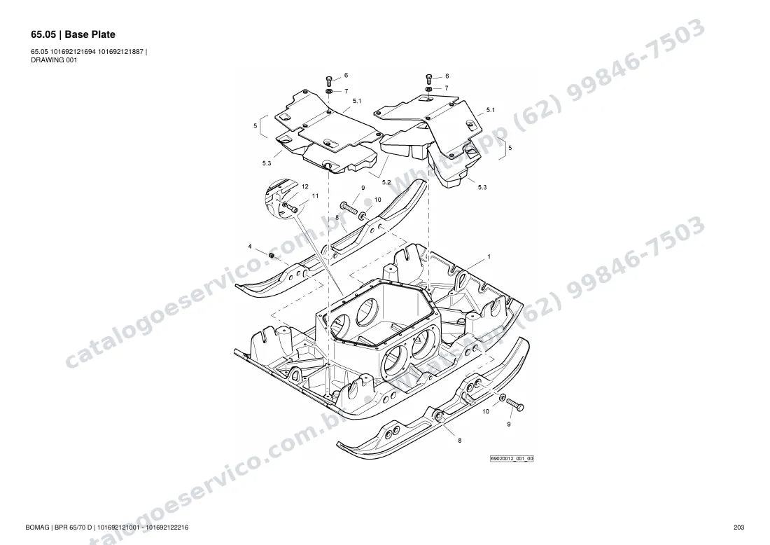 Catálogo de peças Bomag BPR 65/70 D: vista explodida do conjunto 65.05 Base Plate