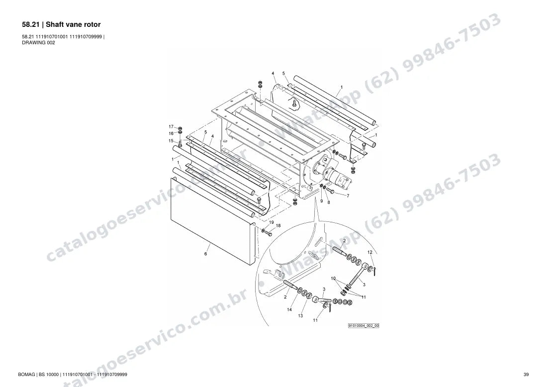 Catálogo de peças Bomag BS 10000: vista explodida do conjunto 58.21 Shaft vane rotor